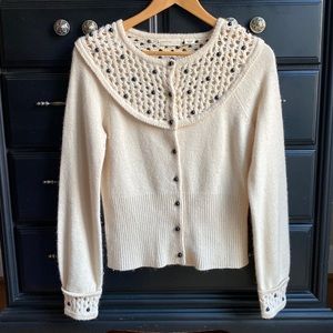 ANTHROPOLOGIE SLEEPING ON SNOW Cream Wool Blend Cardigan Size Small